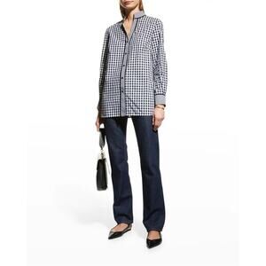 Misook Button-Up Gingham Checkered Blouse Black White Shirt Size Medium